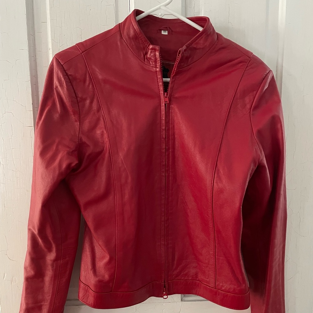 Red Italian leather biker-style jacket